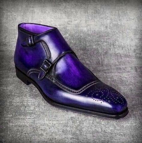 Men's Handmade Indigo Purple Medallion Toe Dual Monk Strap Genuine Leather Dress Shoes - TheLeatherAble #TheLeatherAble#leathershoes #wingtipshoes #oxfordshoes #formalshoes#shoes #handmadeshoes #Goodyear_welted #bonanza #pakistan #shoes#leather #mensfashion #style #dressshoes #blackloafer #Embroidery#formalshoes #blackshoes #handmade #goodyear #leathershoes#menshoes #cowboy #buttons #cowboyshoes #classicshoes #menstyle#party #wedding #newYear #velvet #loafer Indigo Purple, Quality Leather Boots, Custom Design Shoes, Awesome Shoes, Suede Leather Shoes, High Ankle Boots, Handmade Leather Shoes, Mens Leather Boots, Leather Dress Shoes