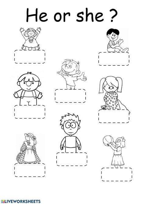 Pronouns: he - she - Interactive worksheet Aktiviti Prasekolah, Materi Bahasa Inggris, English Grammar For Kids, English Worksheets For Kindergarten, Grammar For Kids, Kindergarten Reading Worksheets, English Activities For Kids, Personal Pronouns, English Exercises