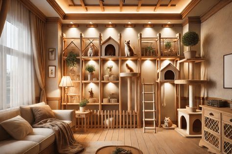 cat-room-wall-ideas-2 Home Office With Cats, Cat Rooms Indoor Ideas, Indoor Cat Room Ideas, Cat Rooms Indoor, Diy Cat Wall Ideas, Cat Playroom, Cattery Ideas, Cat Living Room, Cat Room Ideas