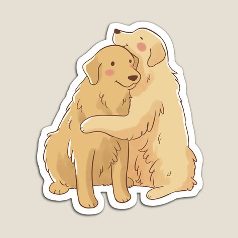 Golden Retriever Art Cute, Golden Retriever Stickers Printable, Golden Retriever Illustration Cartoon, Cute Dogs Drawing, Golden Doodle Art, Cartoon Golden Retriever, Puppies Drawing, Golden Retriever Doodle, Retriever Illustration