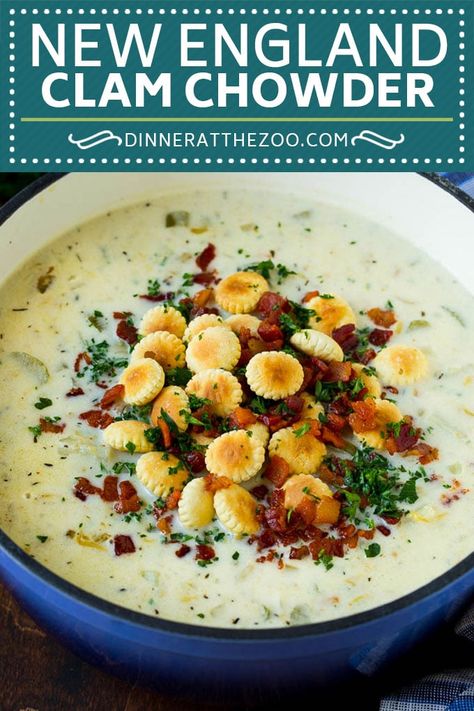 New England Clam Chowder Recipe | White Clam Chowder #chowder #soup #seafood #clams #bacon #dinner #dinneratthezoo Clam Chowder New England, Potatoes And Vegetables, Clam Chowder Recipe, Bacon Potatoes, New England Clam Chowder, Broth Soup, Classic Appetizers, Chowder Recipe, Cheeseburger Soup