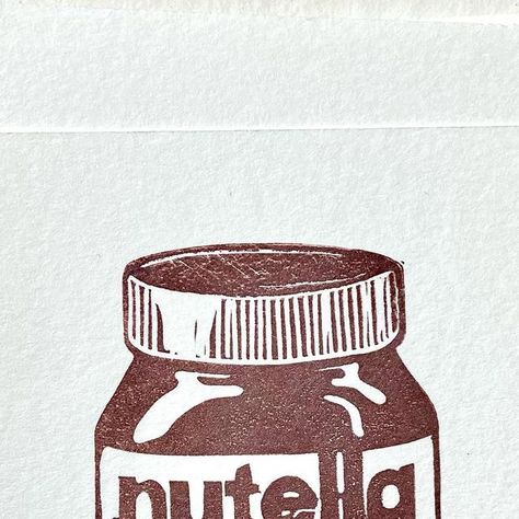 Danielle Lee ART • Printmaker on Instagram: "I’m in love 🥹🤎❤️🌰🍫 • • • • #linocut #reliefprint #blockprint #printmaking #artinprogress #speedballart #contemporaryprintmaking #foodart #printwithspeedball #printisnotdead #nutella #nutellalovers #nutellaaddict #rubberstamp #handcarvedstamp #stampmaking #blockprinting #chocolatelovers" Linocut Food, Contemporary Printmaking, Wood Block Printing, Relief Print, July 3, Stamp Making, Lino Print, Wood Blocks, Linocut