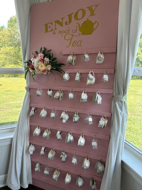 Bridal Shower Tea Station, Bridgeton Bachelorette Party, Vintage Tea Party Photo Backdrop, Garden Tea Party Theme Bridal Shower Ideas, Bridgerton Bridal Tea Party, Garden Tea Party Bridal Shower Ideas Decor, Tea Cup Birthday Party, High Tea Bridal Shower Decor, Tea Time Party Decoration