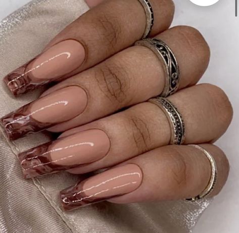 Brown Nails Marble, French Tip Nails Marble, Nude And Brown Nails, Brown Nails French Tip, Brown Nails French, Press On Nails Nude, Colored French Tips, Nails Nude, Beauty Routine Tips