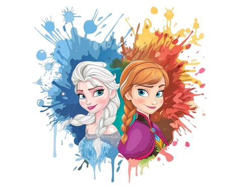 Frozen Illustration, Anna Und Elsa, Frozen Sisters, Elsa And Anna, Frozen Elsa And Anna, Simple Line Drawings, Towels Kids, Anna Frozen, Watercolor Splash