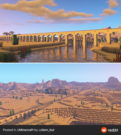 Minecraft Desert Marketplace, Minecraft Viaduct, Desert Buildings Minecraft, Desert Ideas Minecraft, Minecraft Desert Bridge, Minecraft Desert Building Ideas, Minecraft Mesa Base, Minecraft Arena Ideas, Minecraft Sand Builds