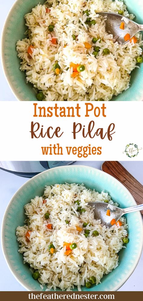 Tender and fresh-tasting, Instant Pot rice pilaf is a wonderful vegetable rice recipe that pairs perfectly with just about any protein! It’s simple to make, and healthier than plain white rice. We’ll show you how to make fluffy vegetable rice pilaf in less than 30 minutes. Insta Pot Rice Pilaf, Instant Pot Rice Recipes White, Instapot Rice Pilaf, Rice Pilaf Recipe Easy Instant Pot, Instant Pot Rice And Veggies, Rice Pilaf In Rice Cooker, Instant Pot Rice White, Gluten Free Rice Pilaf, Rice Pilaf Instant Pot