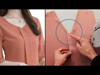 Shirt Collar Sewing Tutorial, V Neck Tutorial, V Neck Sewing Tutorials, Blouse Pattern Sewing Tutorials, Blouse Pattern Sewing Simple, Sewing Blouses For Women, How To Sew Collar, Sewing Collars Pattern, Sew V Neck