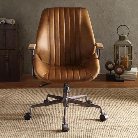 Acme Furniture Hamilton Top Grain Leather Office Task Chair Office Chair Accessories, Adjustable Chair, Executive Room, Drafting Chair, Small Space Office, Home Office Furniture Sets, Adjustable Chairs, Leather Office, Swivel Office Chair