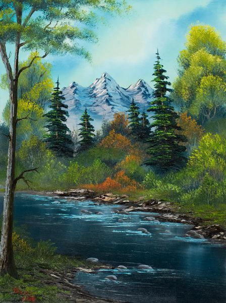 Bob Ross painting - used to watch him on PBS! His voice . . .! Landscape Painting Ideas, Bob Ross Art, Easy Landscape Paintings, Paint Inspo, Bob Ross Paintings, Paintings Ideas, Christmas Paintings On Canvas, Soyut Sanat Tabloları, Bob Ross