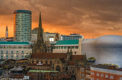 Landmarks:  A photographer has taken beautiful pictures with an unlikely source - Birmingham. (Left to right) The BT Tower, the Rotunda, St ... Bt Tower, Birmingham Photography, Birmingham Skyline, Birmingham Michigan, Birmingham City Centre, Chauffeur Service, Birmingham Uk, Birmingham City, Birmingham England