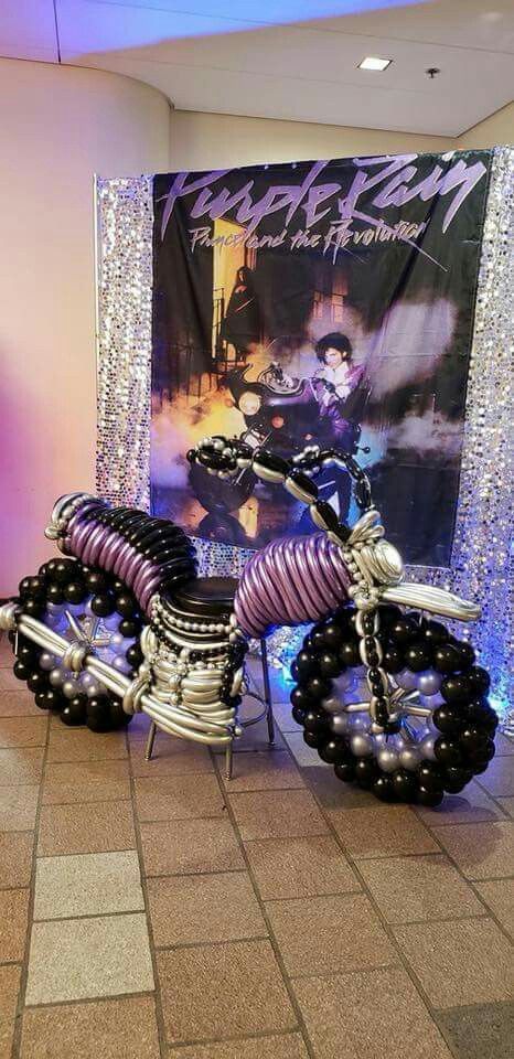 Prince The Singer Themed Birthday Party, Prince The Artist Themed Party, Purple Rain Birthday Party Ideas, Purple Rain Themed Party, Music Theme Balloon Garland, Purple Rain Themed Birthday Party, Prince Purple Rain Themed Birthday Party, Purple Rain Party Theme, Rock And Roll Balloons