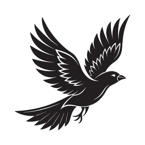 Vector a silhouette flying bird black an... | Premium Vector #Freepik #vector Flying Birds Images, Bird Black And White, Bird Silhouette Art, Birds Vector, White Raven, Black And White Logo, Gelli Prints, Flying Fish, Black And White Logos