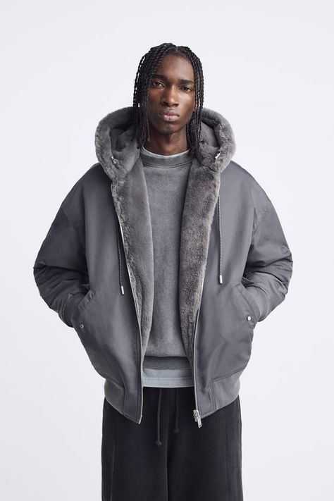 Men's Jackets | ZARA United States Pilot Jacket, Fur Hood Jacket, Zara Jacket, Hooded Faux, Flight Jacket, Casual Hat, 2023 Autumn, Zara Man, Mens Hooded