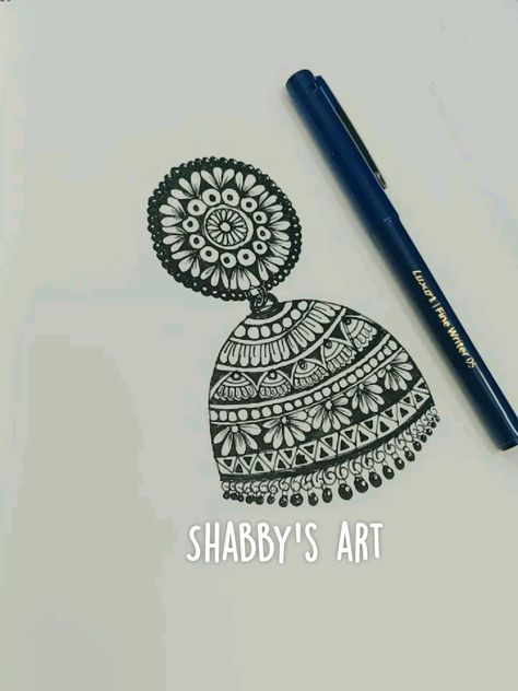 Mini Pen Drawings, Mandala Art Ideas Easy, Simple Designs For Project, Jhumka Drawing Sketch, Jhumka Mandala Art, Mandal Arts Creative Easy, Mandala Sketch Simple, Mandala Art Design Creative Beautiful, Easy Mandala Drawing For Beginners