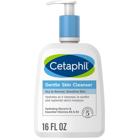 Be kind to your sensitive skin with CETAPHIL Gentle Face Skin Cleanser, a creamy, non-foaming daily facial cleanser that's ideal for dry to normal skin types. This gentle face wash uses micellar technology to remove dirt, makeup and impurities while hydrating the skin, helping to keep your skin's natural pH balance in check. Formulated with a new blend of key ingredients: hydrating glycerin, panthenol (vitamin B5) to hydrate, soothe and preserve the skin barrier, and niacinamide (vitamin B3) to Cetaphil Face Wash, Cetaphil Cleanser, Cetaphil Gentle Skin Cleanser, Hydrating Face Wash, Recommended Skin Care Products, Cleanser For Oily Skin, Daily Facial Cleanser, Gentle Skin Cleanser, Skin Cleanser