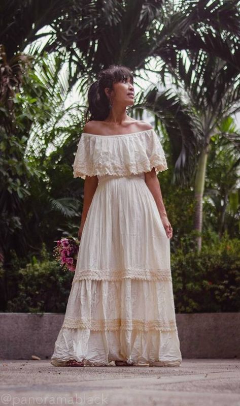 Mexican/Spanish Style Off-white Romantic Boho Maxi Dress. | Etsy White Mexican Dress, Picknick Outfits, White Maxi Dress Boho, Fiesta Dress, Long Summer Dresses Maxi, Mexican Dress, Wedding Dress With Pockets, Estilo Hippie, Bohemian Wedding Dress