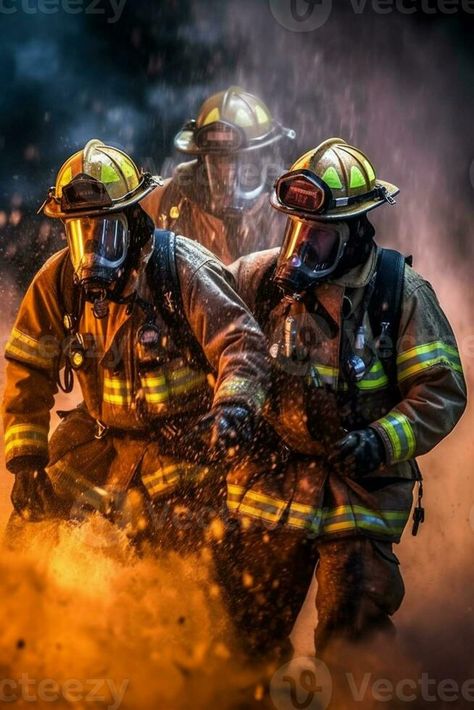 firefighters in full gear are walking through a cloud of smoke. generative ai. Firefighter Wallpaper, Firefighter Aesthetic, Firefighter Images, Fireman Art, Firefighter Mask, Books And Pens Photography, Firefighter Photography, Firefighter Tattoo, Firefighter Training