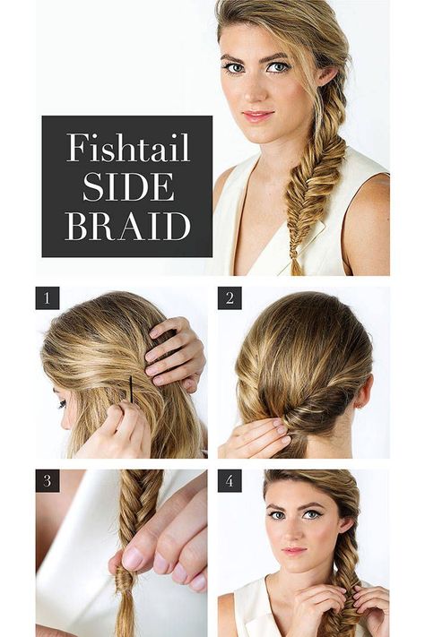 Summer Braid How To's - Hair Braid Tutorials Fishtail Side Braid, Prom Hair Up, Fishtail Braid Hairstyles, Fishtail Braids, Dutch Braid Hairstyles, Summer Braids, Side Braid Hairstyles, Fishtail Braid, Cool Braid Hairstyles