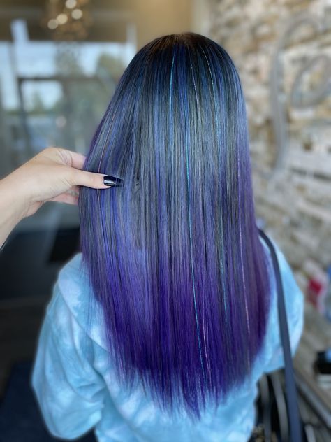 Hair With Tinsel, Purple Blue Hair, Blue And Purple Hair, Navy Blue Hair, Hair Tinsel, Purple Hair, Yearbook, Blue Hair, Monster High