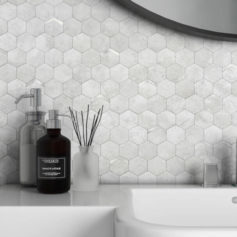 Stick On Tiles Kitchen, Self Adhesive Backsplash, Hexagon Marble Tile, Honeycomb Wall, Adhesive Backsplash, Tiles Stickers, Backsplash Bathroom Wall, Hexagon Backsplash, Mosaic Tile Stickers