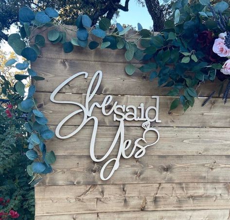 Please note: If the estimated delivery time is a few days before your event please contact me before to be able to work faster on your order, we do not guarantee delivery dates, if you need something last minute we suggest paying for express shipping. Laser cut wooden sign "She said Yes" 🍃 size: 24" x 23.5"               All measurements for height are from the highest point of the saying to the lowest point of the saying 🍃 MATERIALS We use  1/4" thick Baltic Birch (high-quality cabinet grade Bride Backdrop, She Say Yes, Word Wall Decor, Engagement Signs, Wood Signs Sayings, Personalized Wooden Signs, Personalized Wedding Decor, Personalized Wood Signs, Wooden Words