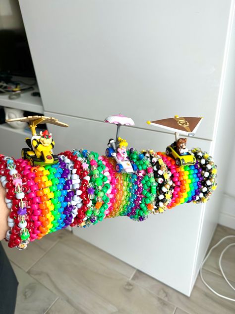 Mario Kart Kandi Cuff, Mini Rotator Cuff Kandi, Kandi Kids, Kandi Crafts, Kandi Jewelry, Scene Kandi, Kandi Beads, Kandi Inspo, Diy Kandi Bracelets