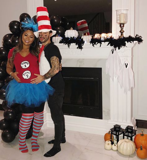 Thing One Thing Two, Pregnancy Costumes, Thing One, Pregnant Halloween, Second Pregnancy, Cat In The Hat, Family Costumes, Baby Bump, Baby Bumps