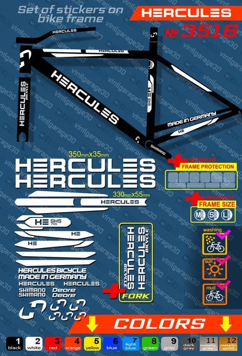 HERCULES Bike Frame STICKERS Bicycle Stickers stickers on the frame and fork Bicycle/Mountain/Restoration Mongoose Bike, Cycle Stickers, Bicycle Stickers, Shimano Bike, Dental Wallpaper, Vintage Mountain Bike, Bike Stickers, Stickers Set, Bike Frame