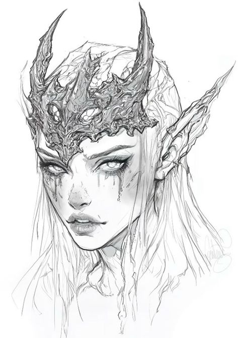 Person Dreaming Drawing, Wet Hair Reference Drawing, Elf Drawing Reference, Elf Drawings, Beautiful Sketches, Fantasy Drawings, Gra O Tron, Dark Art Illustrations, Best Tattoo Designs