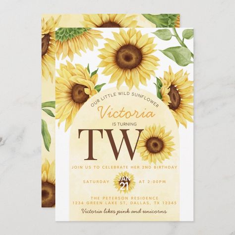 Sunflower Birthday Invitations, Yellow Watercolor Background, Sunflower Birthday Parties, Sunflower Invitations, Wild Sunflower, Watercolor Sunflowers, 1st Birthday Party Invitations, Yellow Watercolor, 1st Birthday Themes