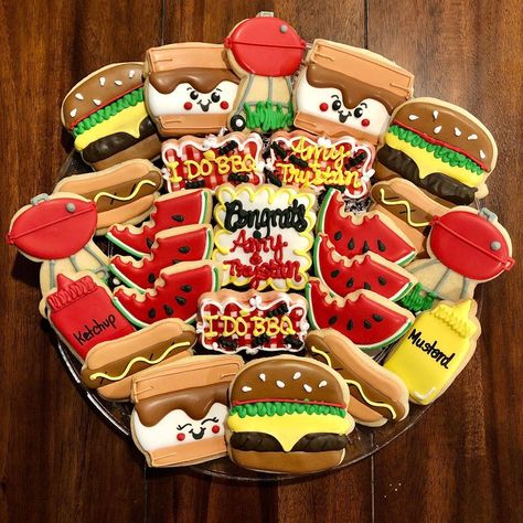 I Do Bbq Cupcakes, I Do Bbq Cookies Decorated, I Do Bbq Couples Shower Food Ideas, Bbq Cookies, I Do Bbq Cookies, Bbq Couples Wedding Shower Ideas, Couples Shower Bbq Theme, Bbq Theme, Wedding Shower Cookies