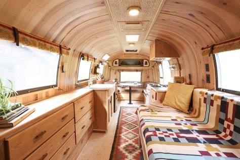 Custom Airstreams by Perpetually Devastated — perpetually devastated Airstream Campers For Sale, Reclaimed Wood Counter, Copper Countertops, Airstream Travel Trailers, Airstream Campers, Mobile Coffee Shop, Styling Stations, Airstream Trailers For Sale, Airstream Interior