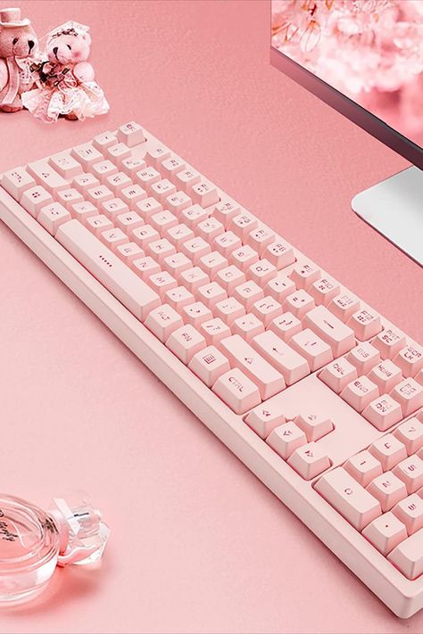 Basaltech Pink Keyboard with 7-Colors LED Backlit, Pink Gaming Keyboard for laptop, Cute Colorful Wired keyboard for Office and Games Light Up Keyboard, Pastell Pink, Pink Keyboard, Laptop Keyboard Covers, Pink Games, Pink Laptop, Mac Laptop, Keyboard Cover, Gaming Keyboard