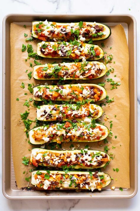 Mediterranean Zucchini Boats - iFoodReal.com Ground Turkey Zucchini Boats, Turkey Zucchini Boats, Ground Turkey Zucchini, Mediterranean Zucchini, Turkey Zucchini, Zucchini Sticks, In A Mood, Baked Zucchini, Bake Zucchini