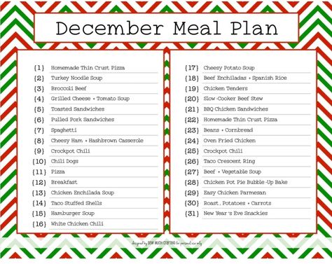 December Monthly Meal Plan, Christmas Dinner Meal Plan, Winter Meal Planning, December Meal Plan Ideas, Monthly Menu Plan, December Menu Ideas, December Meals Dinners, December Menu Plan, Month Food Plan