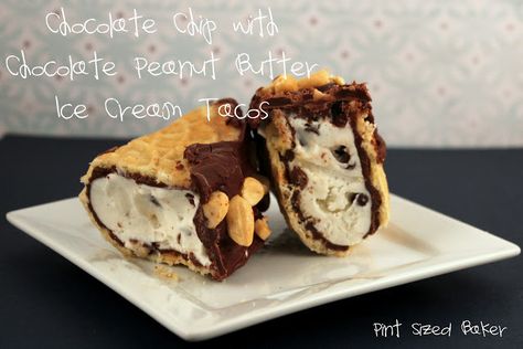 Ice Cream Tacos from the pintsizedbaker.com.  These are so cute and the taste will knock your socks off. Ice Cream Tacos, Cream Tacos, Dessert Tacos, Sweet Taco, Chocolate Peanut Butter Ice Cream, Choco Taco, Ice Cream Taco, Dessert Taco, Peanut Butter Ice Cream