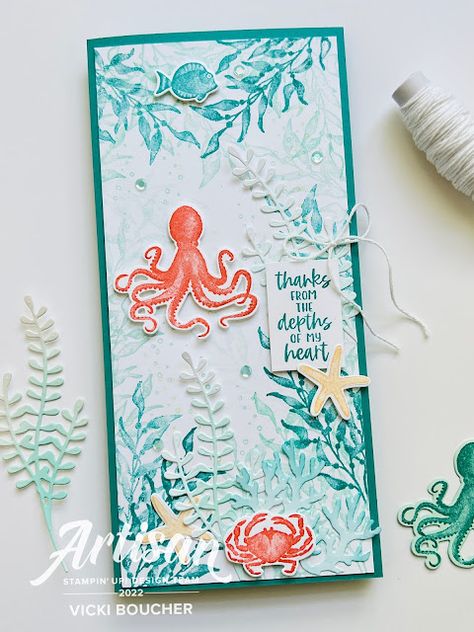 Stampin Up Seas The Day, Octopus Card, Inspired Images, Poinsettia Cards, Nautical Cards, Beach Cards, Seas The Day, Blending Brush, Crumb Cake