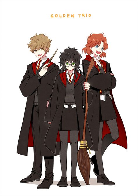 Golden Trio Genderbend Drawing Harry Potter, Harry Potter Art Fanart, Fem Harry Potter, Meme Harry Potter, Female Harry Potter, Fem Harry, Gryffindor House, Harry Draco, Download Anime