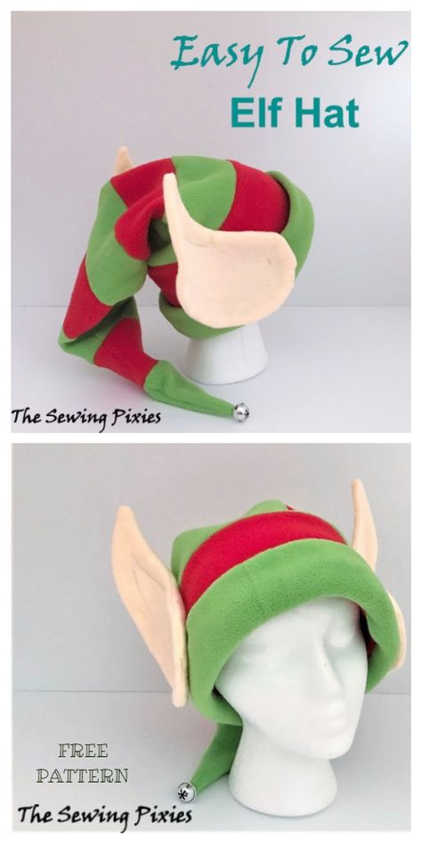 DIY Christmas Elf Hat Free Sewing Patterns & Tutorials Free Elf Hat Pattern, Christmas Elf Hat Diy, Elf Hats Diy, Elf Hat Sewing Pattern, Diy Elf Hat For Kids, How To Make An Elf Hat, Diy Christmas Elf Costume, Christmas Elf Costume Ideas, Diy Elf Costume For Kids