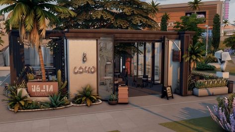 Del Sol Valley Restaurant ♡ - NO CC | Patreon Del Sol Valley Sims 4 Build, Sims 4 San Myshuno Lots, Sims4 Apartment Ideas, Sims 4 Small Restaurant, Sims 4 Bar No Cc, Sims 4 Club Lot, Sims 4 San Myshuno Restaurant, Ts4 Restaurant Build, Sims 4 Del Sol Valley Lots