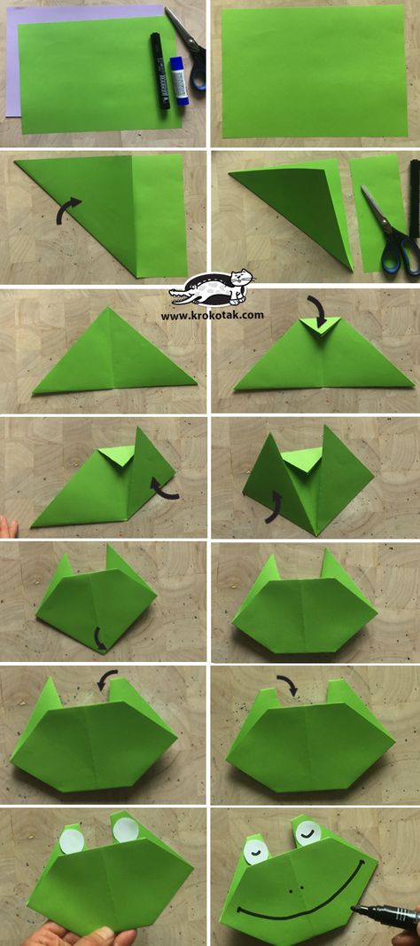 krokotak | ORIGAMI FROG Origami Návody, Frog Origami, Origami Kids, Origami Frog, Frog Coloring Pages, Kids Origami, Frog Crafts, Fall Arts And Crafts, School Craft