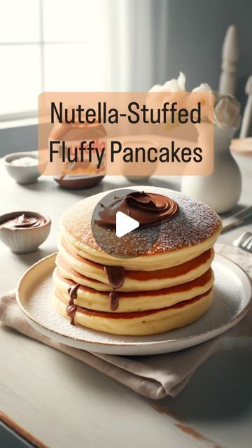 Reel Good Recipe | 🍫 Nutella-Stuffed Fluffy Pancakes 🥞  Get ready to indulge in the fluffiest Nutella-stuffed pancakes that are perfect for any mornin... | Instagram Frozen Nutella, Nutella Stuffed Pancakes, Stuffed Pancakes, Nutella Pancakes, Good Recipe, How To Make Pancakes, Nutella Recipes, Fluffy Pancakes, Caster Sugar