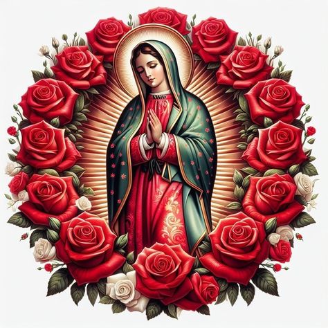 Mexican Catholic Art, Rose Cartoon, Tatoo 3d, Mother Mary Pictures, Lady Guadalupe, Virgin Mary Art, Mexican Culture Art, Catholic Decor, Aztec Culture