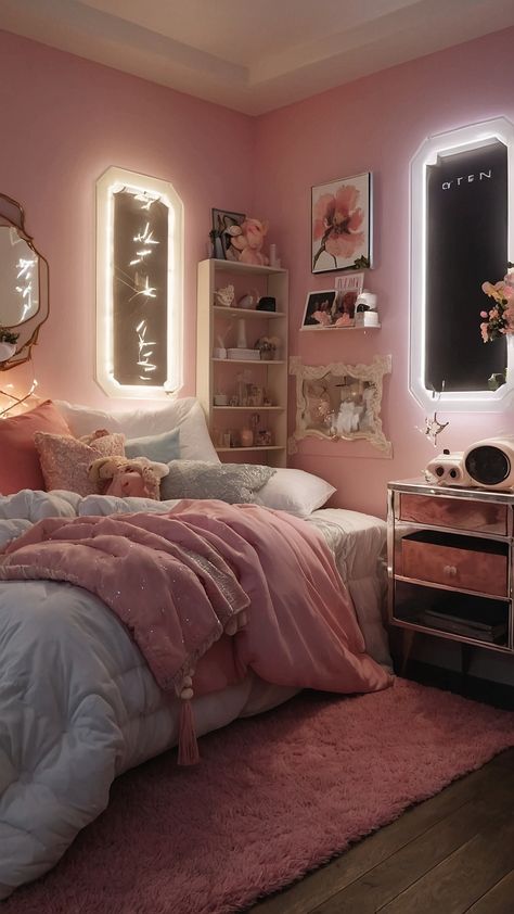 Transform your space with these gorgeous girly room ideas for teens women and kids Discover stylish and adorable options in pink cute teens pink kids pink simple teens aesthetic dark purple and blue color schemes Create a small cozy sanctuary that suits your taste and style Mauve Pink Room, Cozy Girly Room, Pink And Black Bedroom Aesthetic, Girly Room Ideas For Teens, Onyx Bedroom, Light Pink Bedroom Aesthetic, Dark Room Aesthetic, Pink Room Design, Black Bedroom Aesthetic