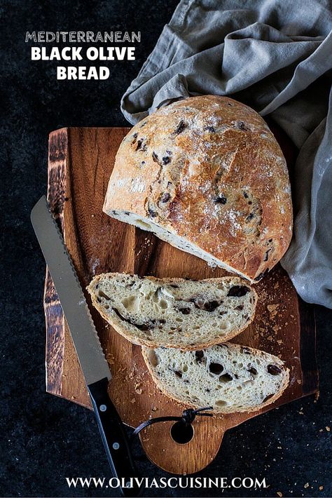 Black Olive Bread Recipe, Mediterranean Bread, Homemade Baked Bread, Olive Bread, Bread Serving, No Knead Bread, Fool Proof Recipes, Kalamata Olives, Specialty Foods