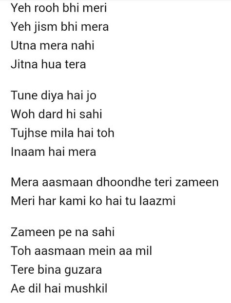 Ae dil hay mushkil  Part 2 Famous Lyrics Quotes, Famous Lyrics, Ae Dil, Hindi Lyrics, Writing Lyrics, Song Lines, Music Rooms, Chloe Bourgeois, Life Motivation Inspiration