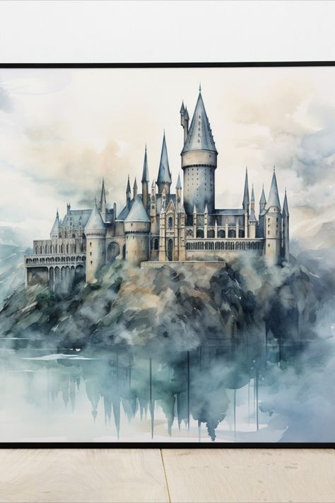 Harry Potter Watercolor, Castle Wall Art, Harry Potter Painting, Wizard School, Harry Potter Artwork, Magic World, Hogwarts Castle, Castle Wall, Watercolor Canvas