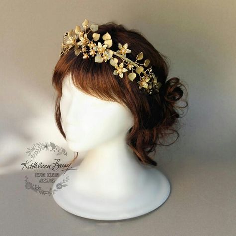 Golden Leaf Crown, Bridal Crown Tiara, Tiara Headband, Leaf Crown, Aqua Wedding, Flower Tiara, Crown Gold, Headband Wedding, Lily Flowers