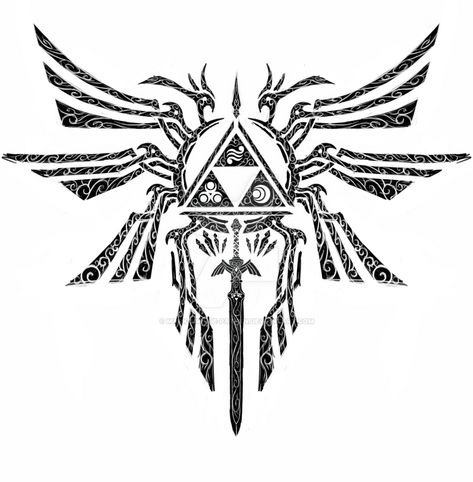 tribal hylian crest by neodragonarts on DeviantArt Zelda Symbols Tattoo, Loz Tattoo, Zelda Tattoo Ideas, Hylian Crest, Link Tattoo, Zelda Design, Crest Tattoo, Gamer Tattoos, Zelda Tattoo